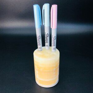 80s Cylindrical Natural Stone Pencil Holder Minimalist Onyx Desktop Organizer